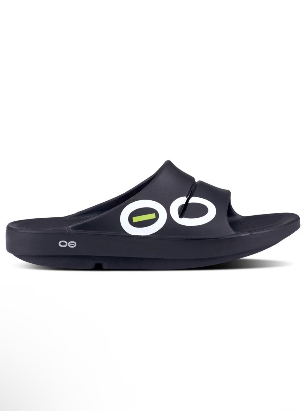 NEW Oofos Ooahh Recovery Slides White Logo Black US Sz 7 Women/ Men 8